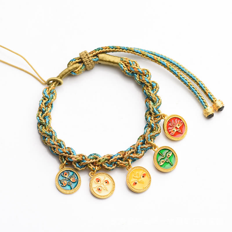 Wear FengShui Tibetan Five God Of Wealth Luck Handcrafted Braid String Bracelet
