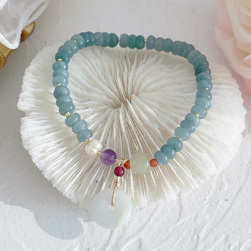 Wear FengShui Natural Hetian Jade Pearl Peace Buckle Fu Character Gourd Money Bag Strawberry Quartz PiXiu Luck Bracelet