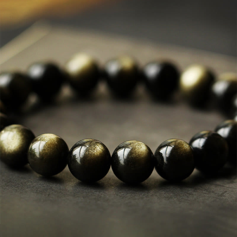 Wear FengShui 925 Sterling Silver Chinese Zodiac Natal Buddha Natural Gold Sheen Obsidian Amber Wealth Protection Bracelet