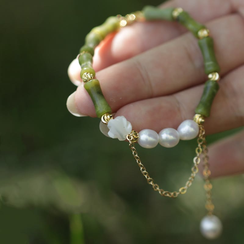 Wear FengShui Green Bamboo Jade Lily of the Valley Wealth Bracelet