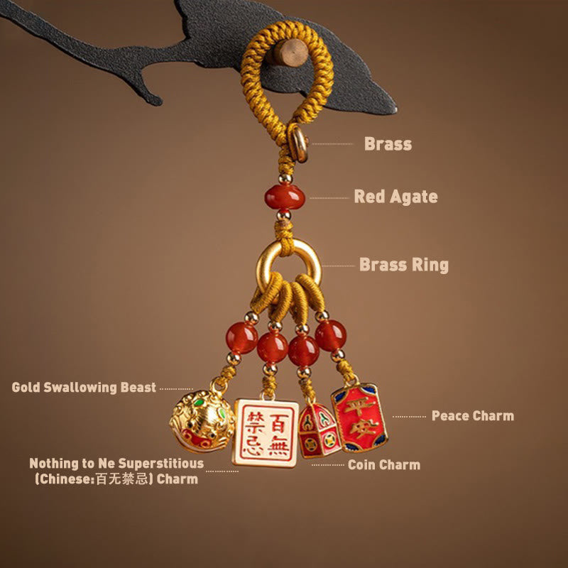Wear FengShui Nothing to Be Superstitious Dancing Lion Copper Wealth Key Chain
