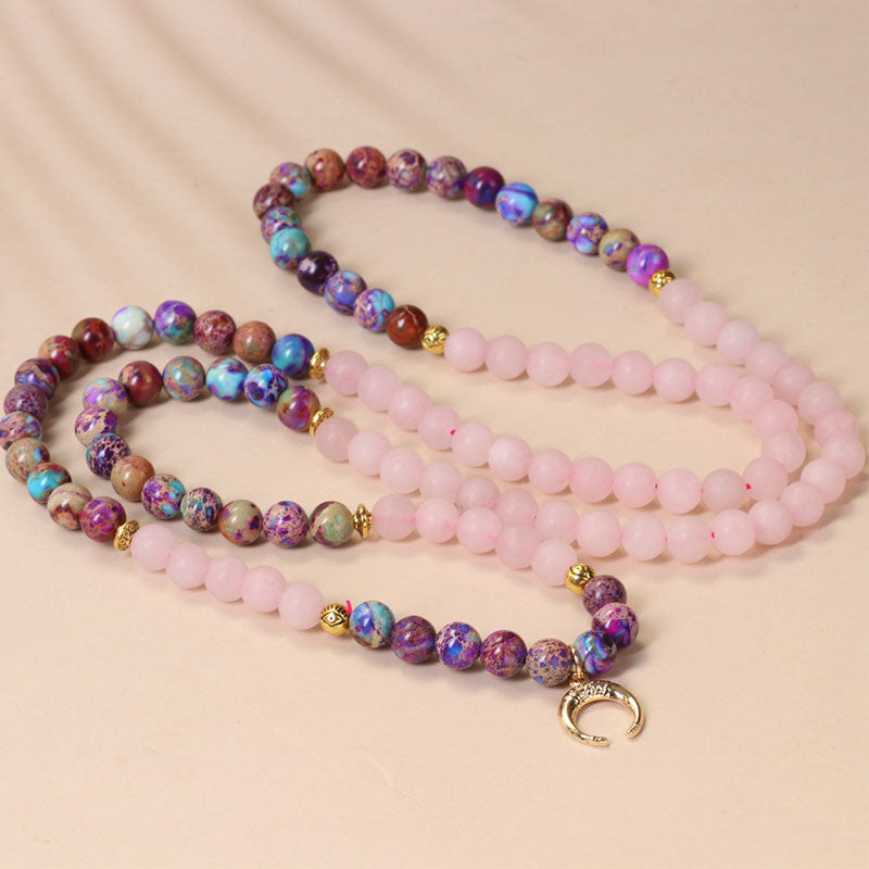 Wear FengShui 108 Beads Miano Real Pink Crystal Mala Healing Bracelet