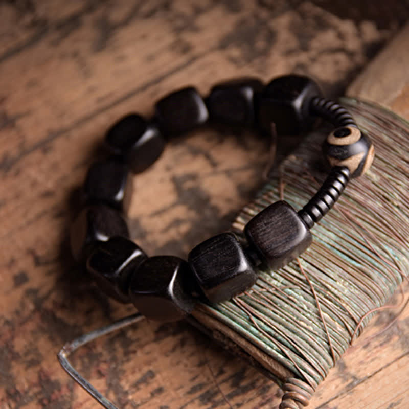 Wear FengShui Tibetan Ebony Wood Dzi Bead Strength Bracelet