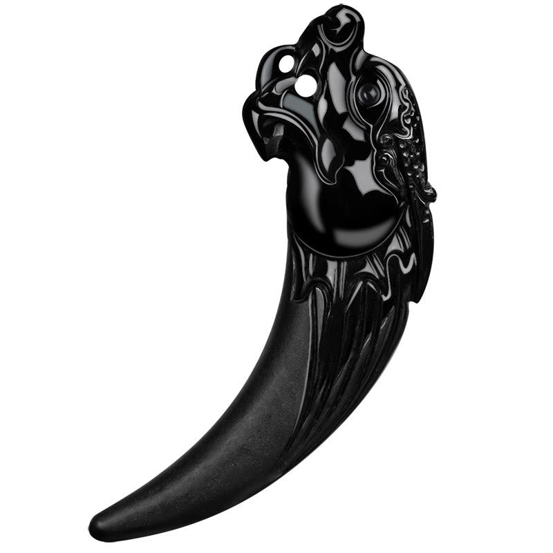 Wear FengShui Natural Black Jade Chinese Zodiac Dragon Tooth Pattern Protection Necklace Pendant