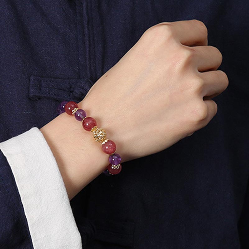 Wear FengShui Natural Citrine Amethyst Rutilated Quartz Prosperity Protection Bracelet