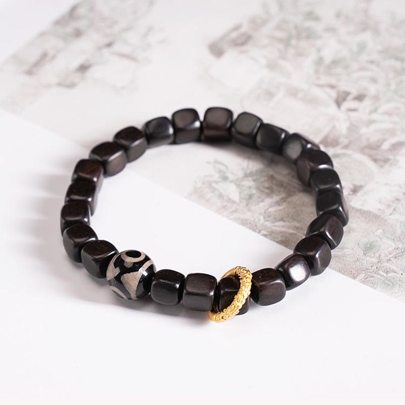 Wear FengShui Tibetan Ebony Wood Dzi Bead Balance Calm Bracelet