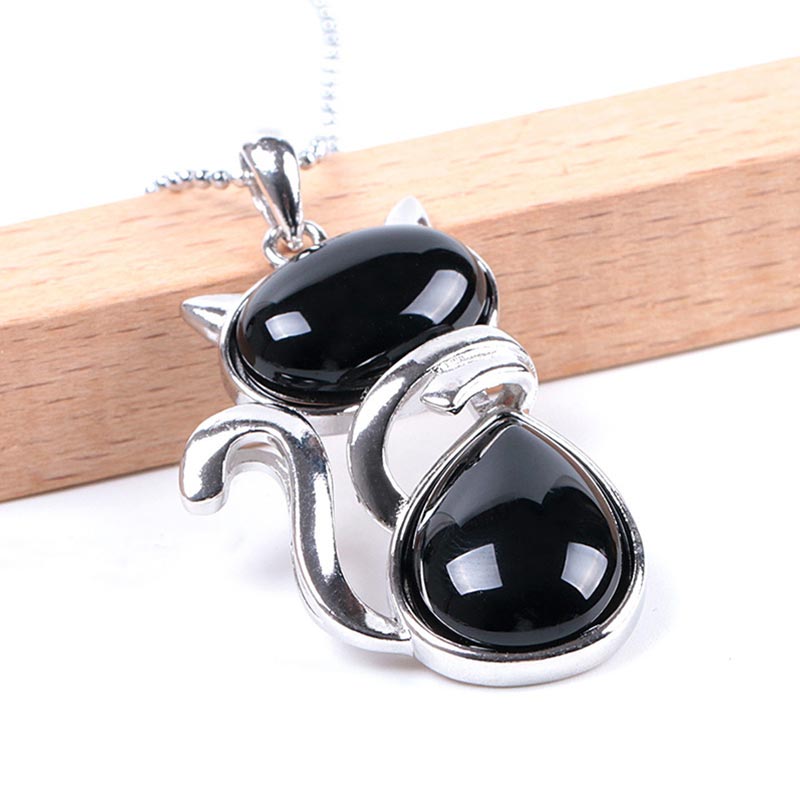 Wear FengShui Cat Pattern Natural Crystal Protection Necklace Pendant
