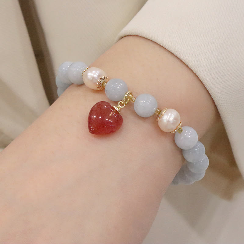 Wear FengShui Natural Aquamarine Chalcedony Serenity Rabbit Gourd Cat Charm Bracelet