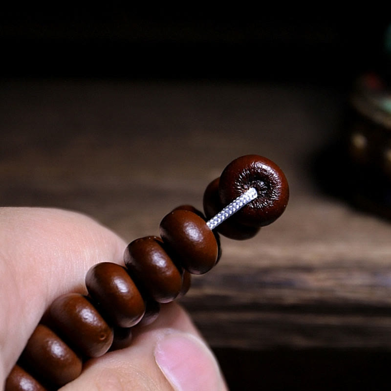 Wear FengShui Natural Tibet 108 Mala Beads Purple Bodhi Seed Three-eyed Dzi Bead Copper Dorje Harmony Bracelet