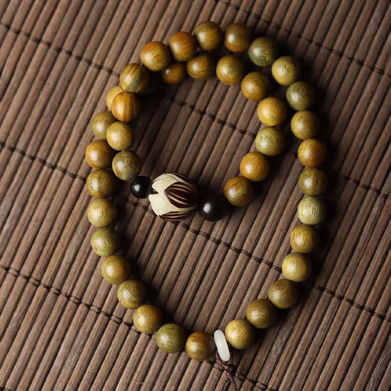 Wear FengShui Green Sandalwood Bodhi Seed Lotus Soothing Double Wrap Bracelet