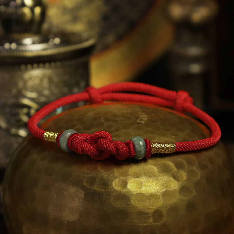 Wear FengShui Red String Jade Luck Fortune Knot Braided Couple Bracelet