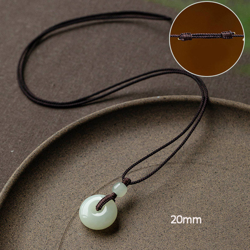 Wear FengShui Natural Round Jade Peace Buckle Luck Prosperity Necklace Pendant