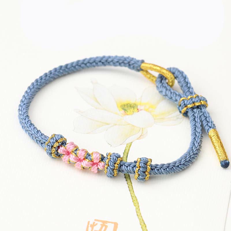 Wear FengShui Handmade Three Peach Blossoms Luck Eight Strands Braided String Bracelet