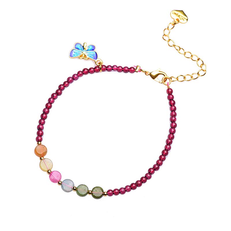 Wear FengShui Garnet Tourmaline Butterfly Protection Bracelet Anklet