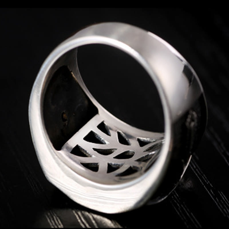 Wear FengShui 925 Sterling Silver Sanskrit Design Carved Protection Adjustable Ring