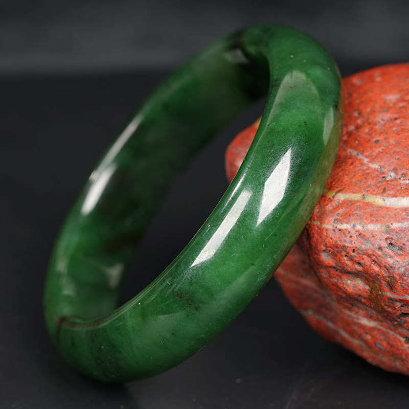 Wear FengShui Natural Hetian Cyan Jade Happiness Success Bracelet Bangle