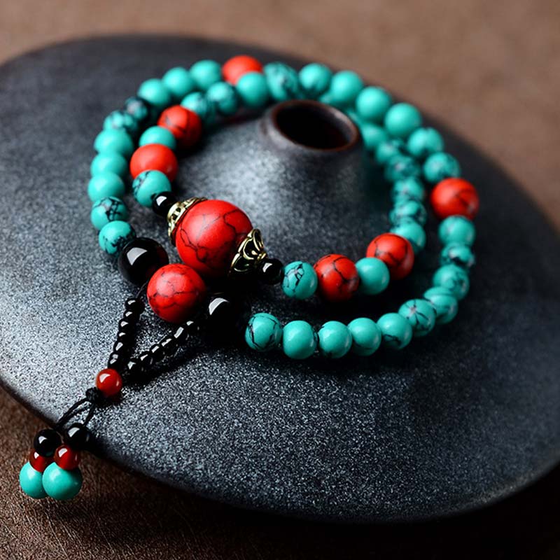 Wear FengShui Turquoise Black Onyx Red Turquoise Bead Protection Bracelet