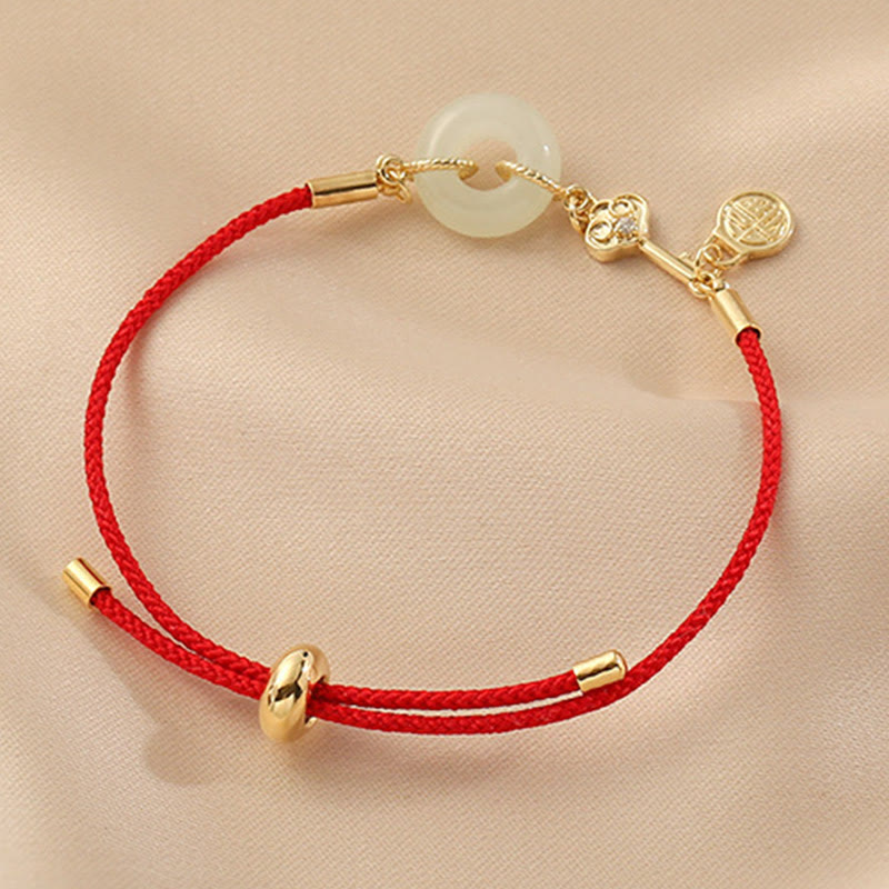Wear FengShui "Wishing You Peace and Protection" Jade Red Rope Bracelet Includes Gift Message Card
