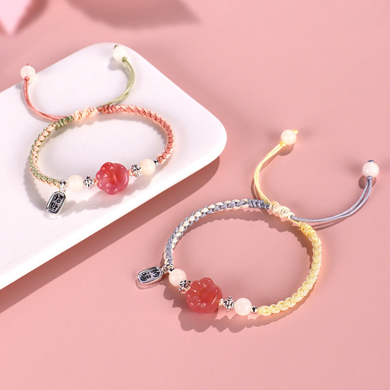 Wear FengShui Yanyuan Agate Cat Claw Paw White Bodhi Seed Fu Character Positive Braided Rope Bracelet