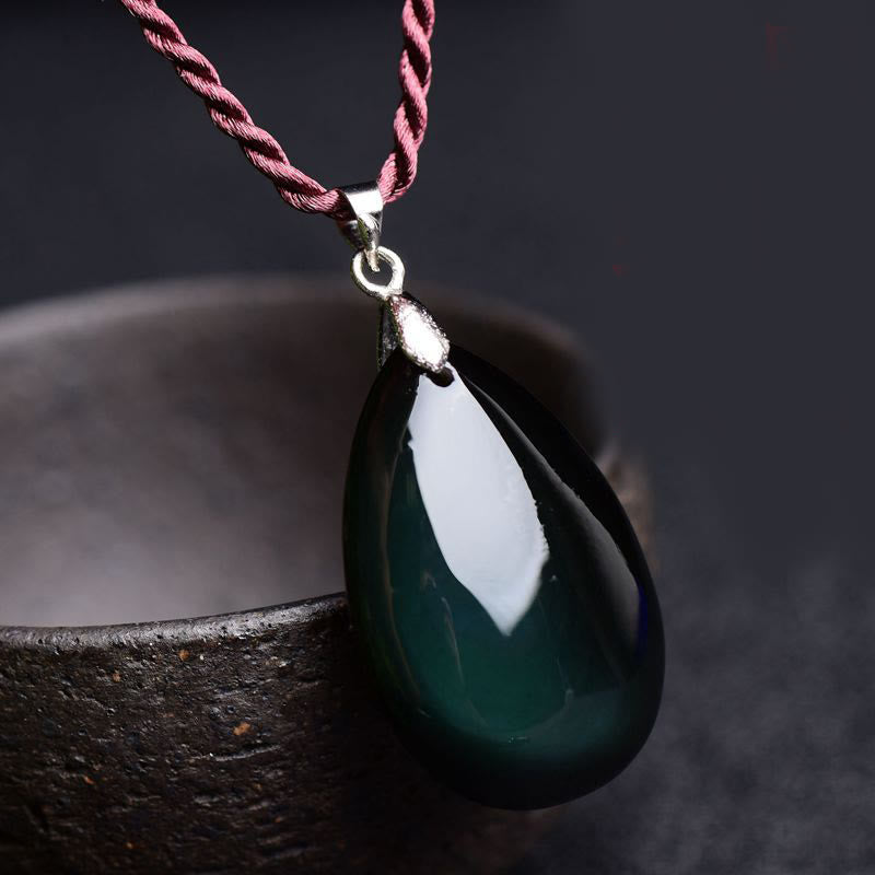 Wear FengShui Gold Sheen Obsidian Black Obsidian Rainbow Obsidian Wealth Water Drop Necklace Pendant
