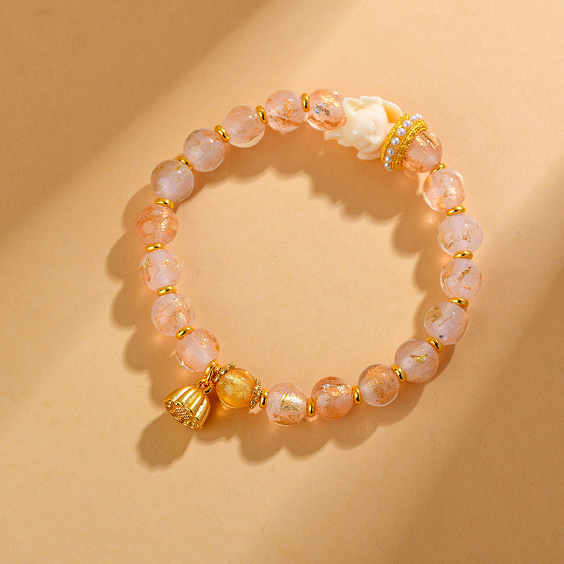 Wear FengShui Tibetan Incense Ash Liuli Glass Bead Lucky Nine Tailed Fox Lotus Charm Bracelet
