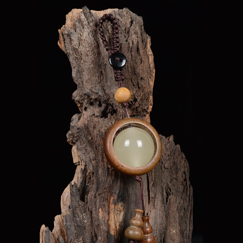 Wear FengShui Red Sandalwood Ebony Wood Green Sandalwood Luminous Lucky Bead Gourd Peace Key Chain