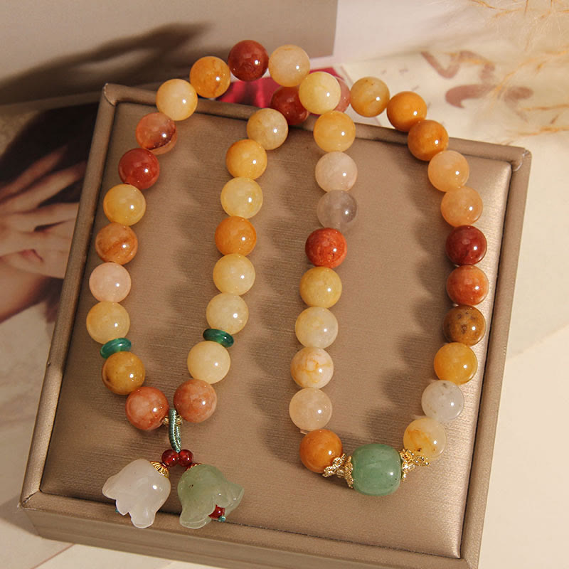 Wear FengShui Tibet Natural Golden Silk Jade Double Layer Bell Orchid Luck Bracelet