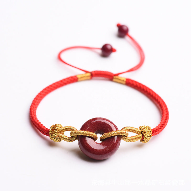 Wear FengShui Handmade Cinnabar Peace Buckle Blessing Braided Rope Bracelet