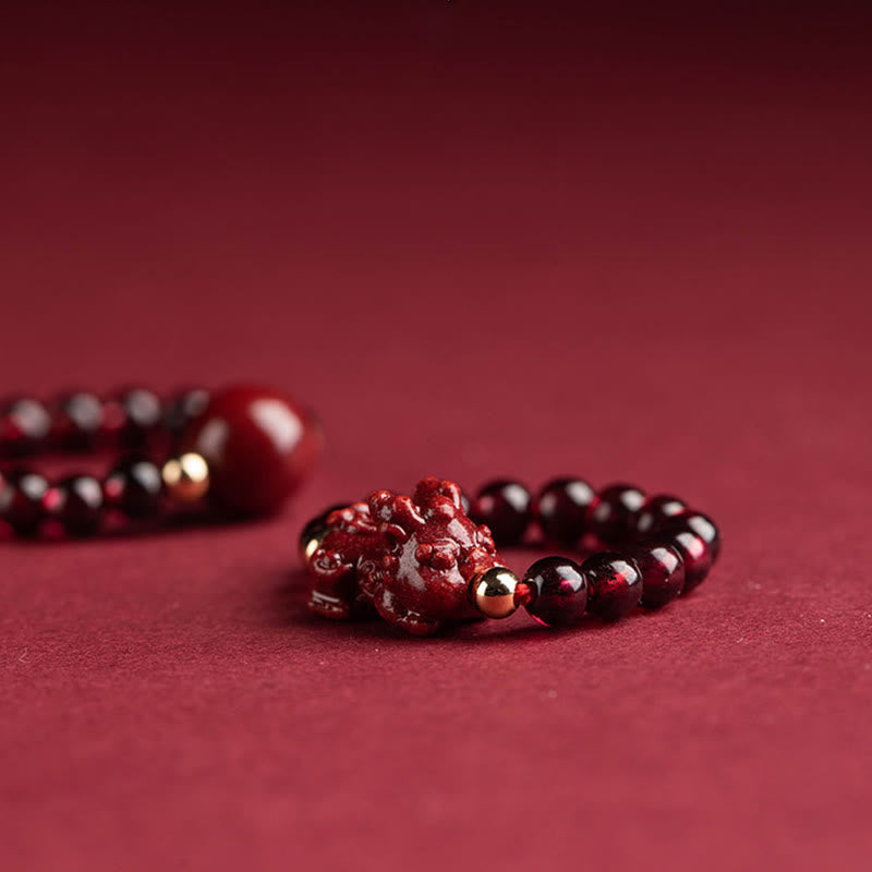 Wear FengShui Garnet Cinnabar Lucky Bead PiXiu Om Mani Padme Hum Rose Protection Ring