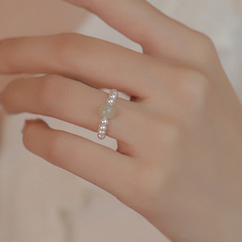 Wear FengShui Round Jade Pearl Beads Luck Ring