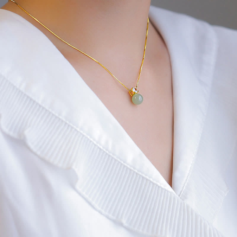 Wear FengShui Lucky Bead Jade Prosperity Chain Necklace Pendant