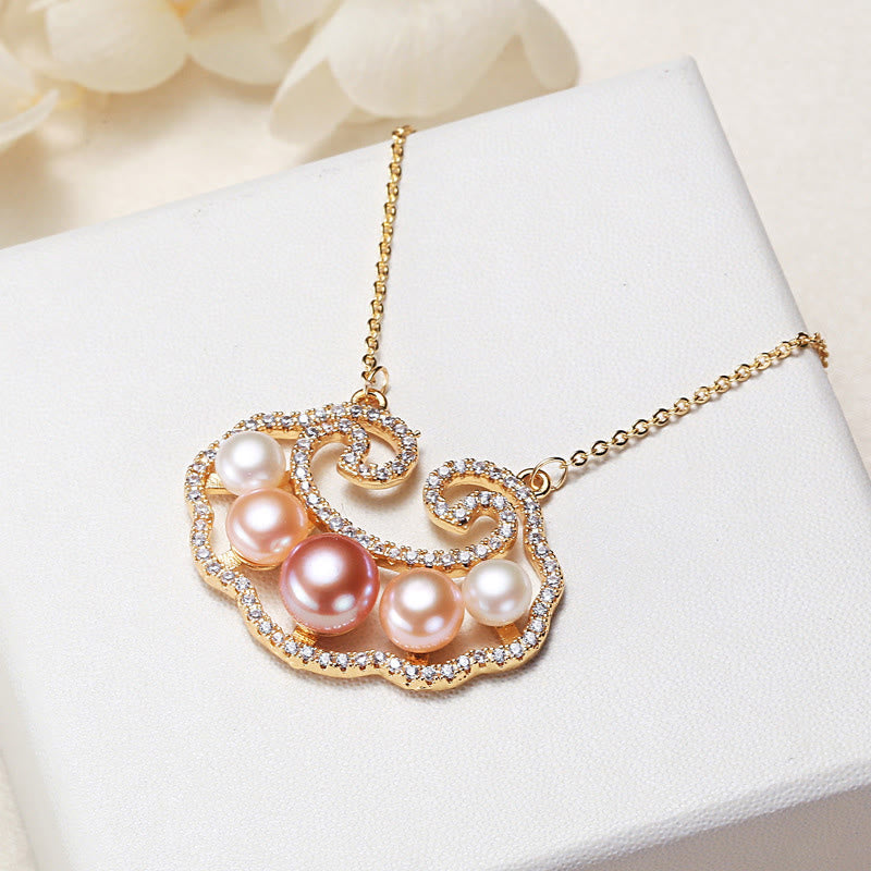 Wear FengShui 18K Gold Plated Natural Pearl Chinese Lock Charm Sincerity Necklace Pendant