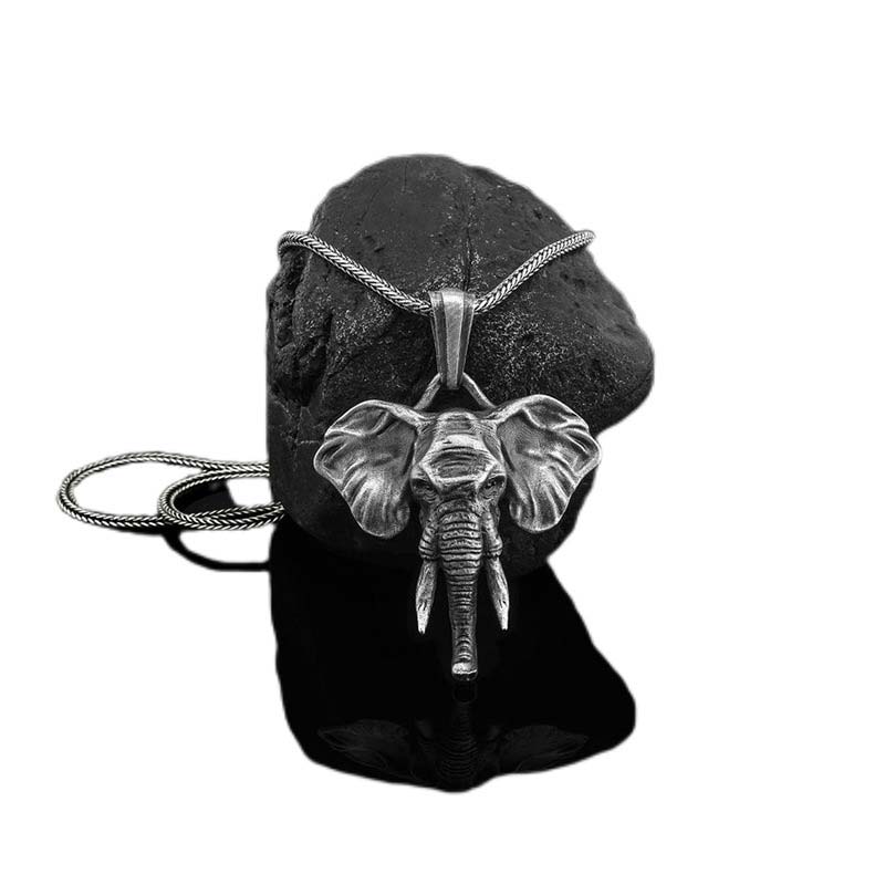 Wear FengShui Elephant Pewter Titanium Steel Strength Necklace Pendant