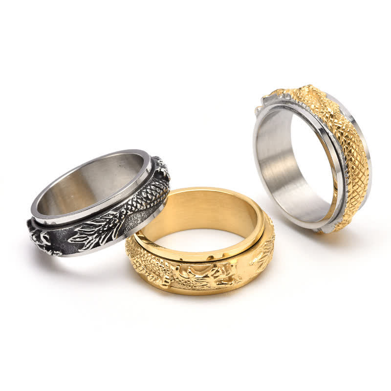 Wear FengShui Dragon Titanium Steel Stimulation Rotatable Ring