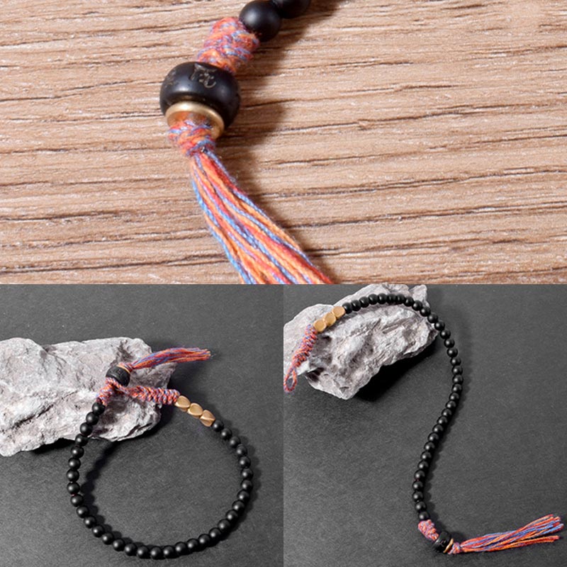 Wear FengShui Handmade Tibetan Black Onyx Tassel Bracelet