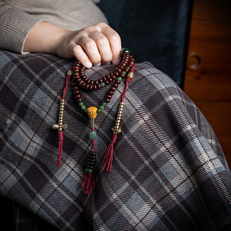 Wear FengShui Natural Tibet 108 Mala Beads Purple Bodhi Seed Hetian Cyan Jade Copper Dorje Peace Bracelet