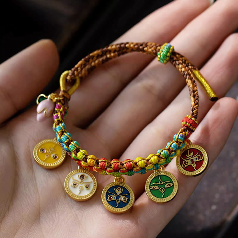 Wear FengShui Tibetan Colorful Rope Five God Of Wealth Luck Braid Bracelet