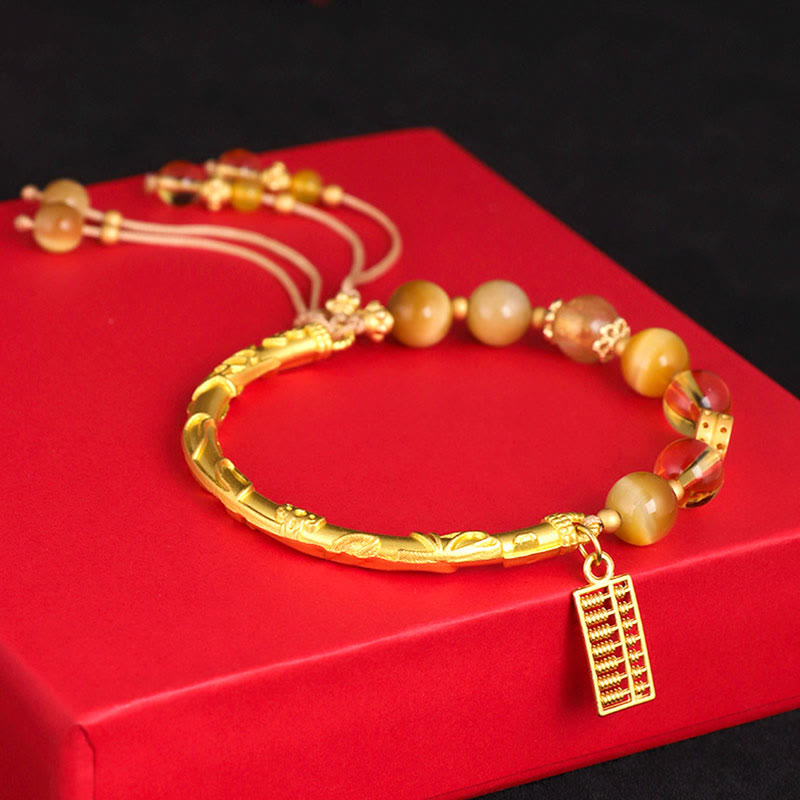 Wear FengShui Natural Tiger Eye Citrine Abacus Charm Protection Bracelet