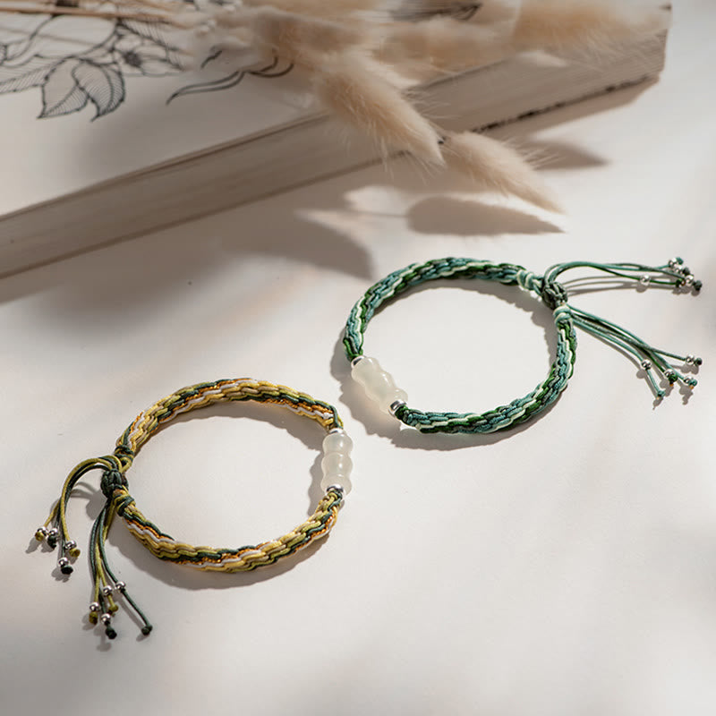 Wear FengShui White Jade Bamboo Reincarnation Knot Wealth Luck Strength String Bracelet