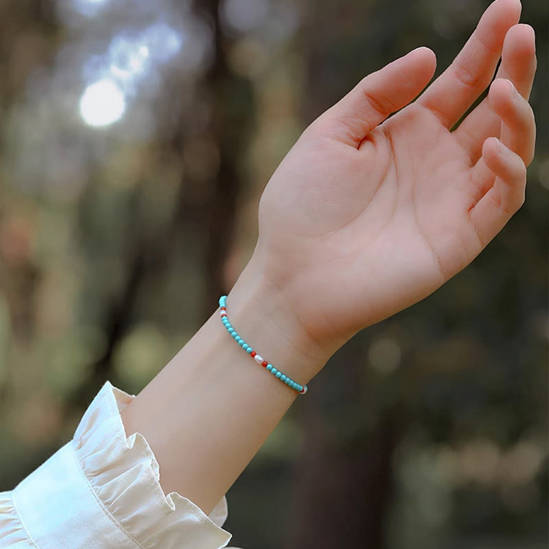 Wear FengShui Turquoise Red Agate Pearl Small Beaded Protection Bracelet