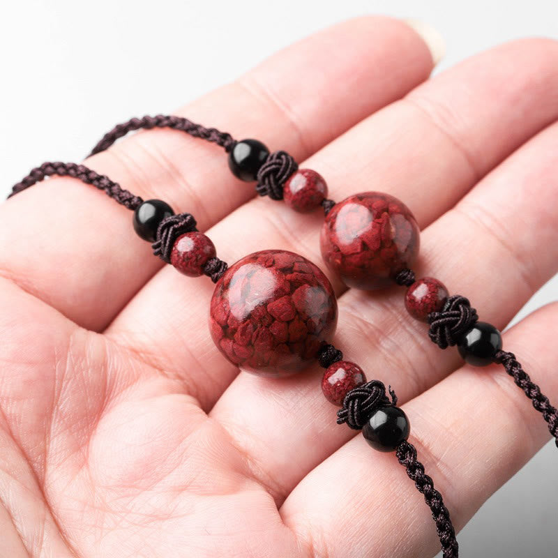 Wear FengShui Natural Cinnabar Stones Bead Blessing Necklace Pendant