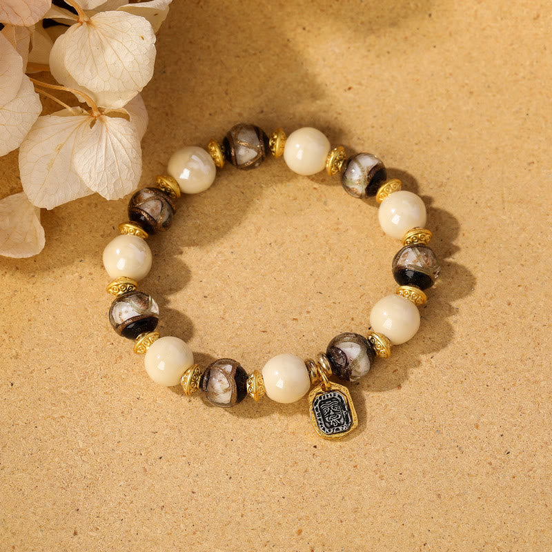 Wear FengShui Tibetan Zakiram Goddess of Wealth Charm Liuli Glass Incense Ash Porcelain Bead Protection Bracelet