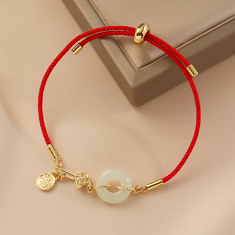Wear FengShui "Wishing You Peace and Protection" Jade Red Rope Bracelet Includes Gift Message Card