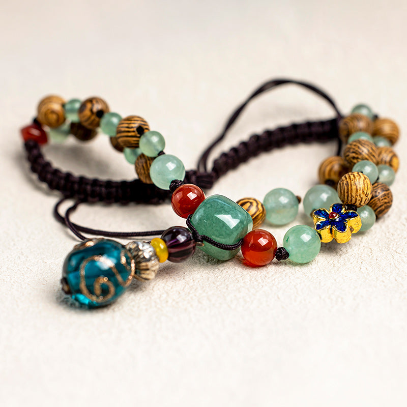 Wear FengShui Wenge Wood Green Aventurine Balance Protection Anklet