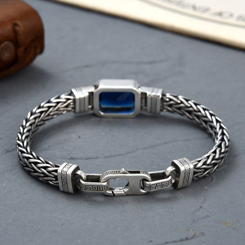 Wear FengShui Retro Blue Acrylic Dragon Keel Braided Design Healing Wealth Buckle Bracelet