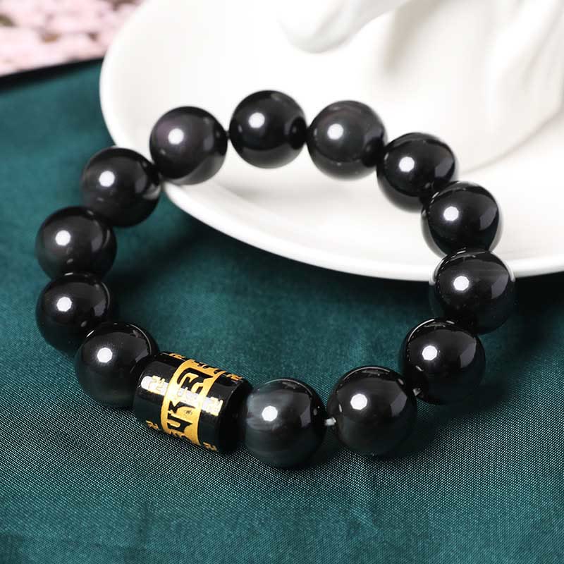 Wear FengShui Rainbow Obsidian Om Mani Padme Hum Swastika Positive Bracelet