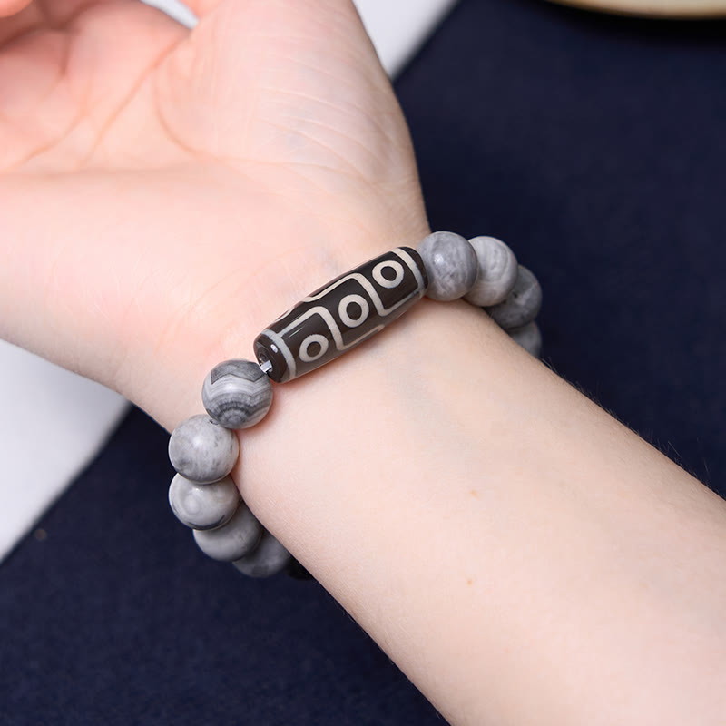 Wear FengShui Tibetan Nine-Eye Dzi Bead Picasso Jasper Positive Bracelet
