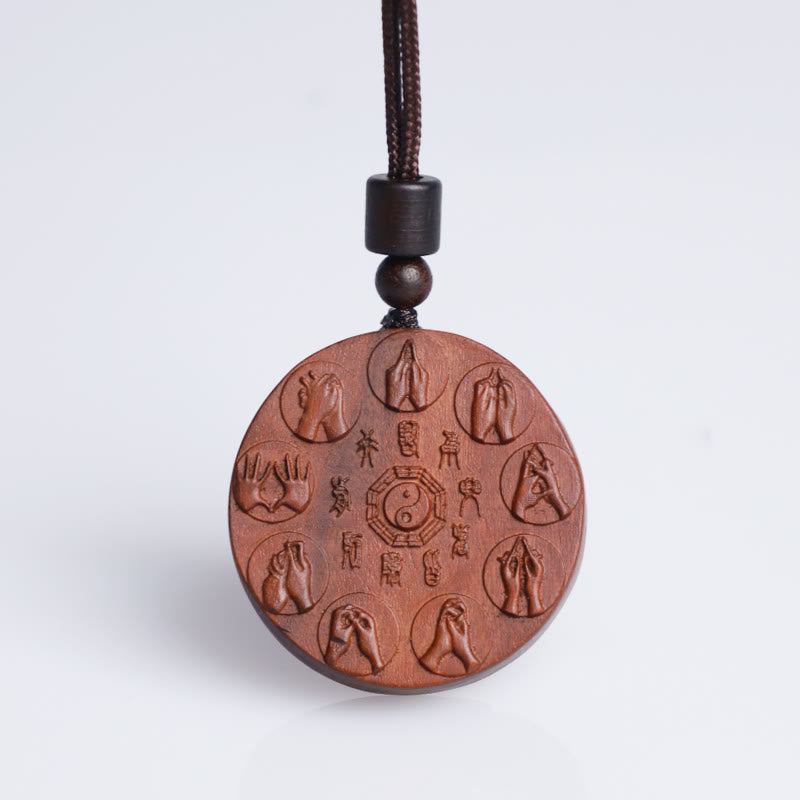 Wear FengShui Lightning Struck Jujube Wood Yin Yang Bagua Mountain Ghosts Spend Money Protection Necklace Pendant