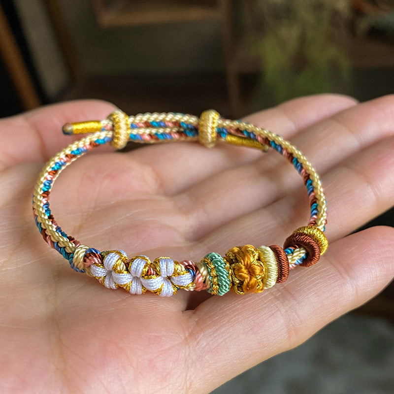 Wear FengShui Handmade Dunhuang Color Peach Blossom Pattern Braid String Bracelet