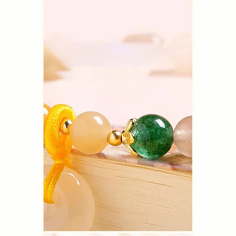 Wear FengShui 14K Gold Plated Colorful Golden Silk Jade Peace Buckle Wealth Bracelet